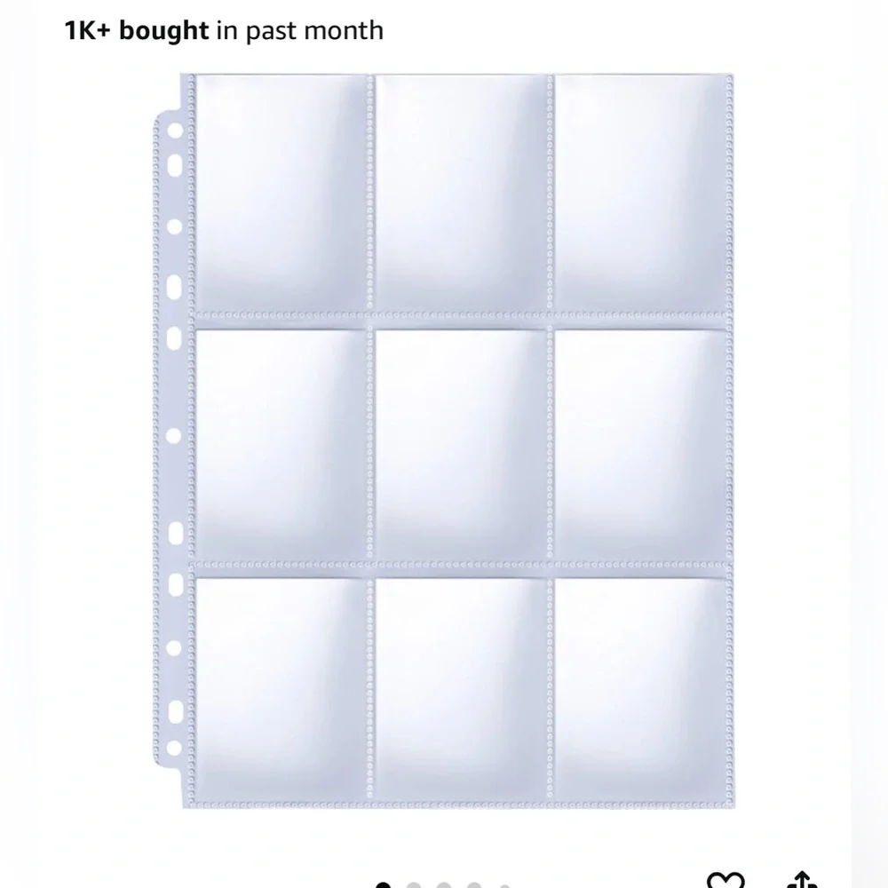 Trading Card Sleeve Pages, 60 Pack 9 Pocket Album  for 3 Ring Binder, 11 holes